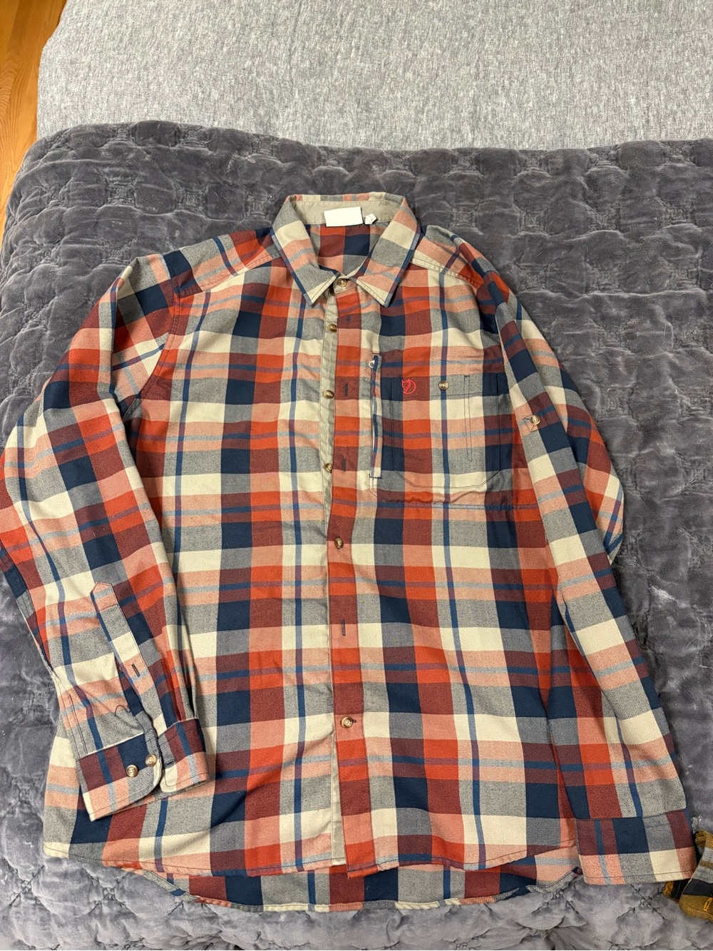 Fjallraven Men's Plaid Button-Down Shirt β Orange, Navy & Cream